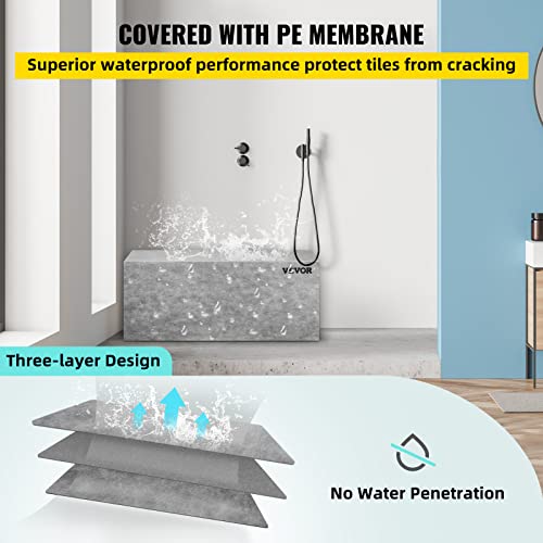 Image of VEVOR Tile Shower Seat, 47.2 inch x 16 inch x 20 inch Ready to Tile Shower Seat, Factory Waterproof & 100% Leak Proof Tileable Shower Corner Seat, 440 lbs Load-Bearing Rectangular Board Shower Bench, Grey