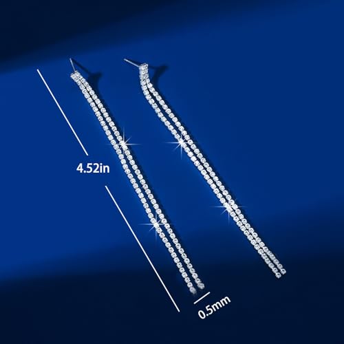 HUJUON Elegant Long Rhinestone Chain Earrings. Punk Double Strand Tassel Line Earrings Minimalism Crystal Drop Earrings for Women Wedding Jewelry4