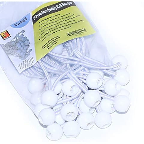 9 inch 25 Piece Heavy Duty 5mm Ball Bungee Canopy Cord By Wellmax, White Color Cover