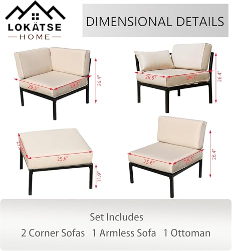 Image of LOKATSE Home 2 Piece Corner & Armless Sofa Outdoor Furniture Sectional Couch Set Patio Loveseat