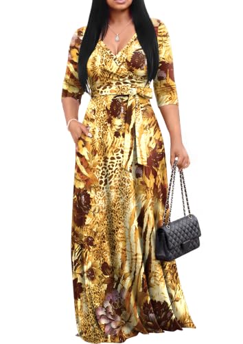 Image of FANDEE Plus Size Maxi Dress for Women Casual Summer Sundress V-Neck 3 /4 Sleeve