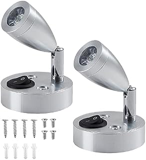 Swetup 12V LED Spot Reading Light, RV Reading LED Lamp Interior, 1W Warm Light Bedside Reading Lights for Campervan Van Camper Motorhome Caravan Boat, ON/OFF Switch (2Pcs)
