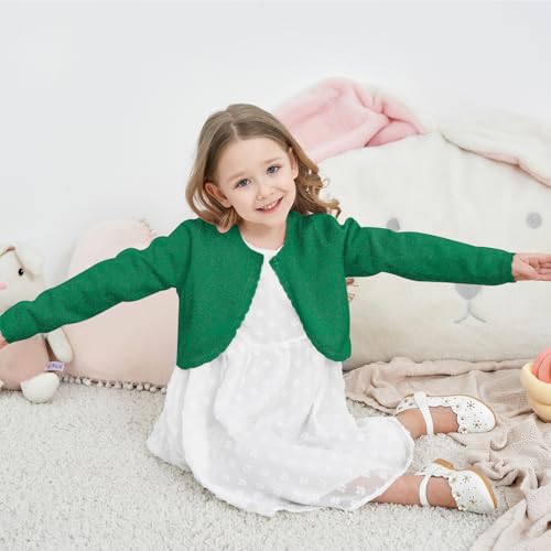 Image of Girls Cardigan Bolero Ruffle Open Front Button Cover-Up 3-12Y | Soft Cotton Blend Knit Long Sleeve Classic Crew Neck Breathable Durable No Shedding School Uniform Casual Outdoor Play Black