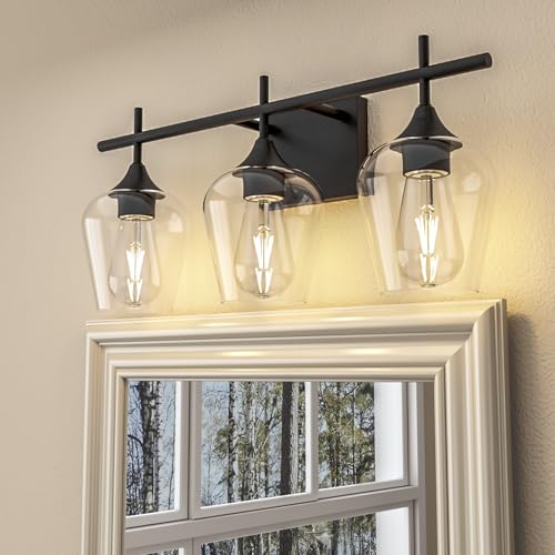 Image of Bathroom Vanity Light, 3-Light 21'' Bathroom Light Fixtures Over Mirror, Black Vanity Lights for Bathroom with Clear Glass, Modern Wall Lamp for Cabinet Hallway, Bedroom