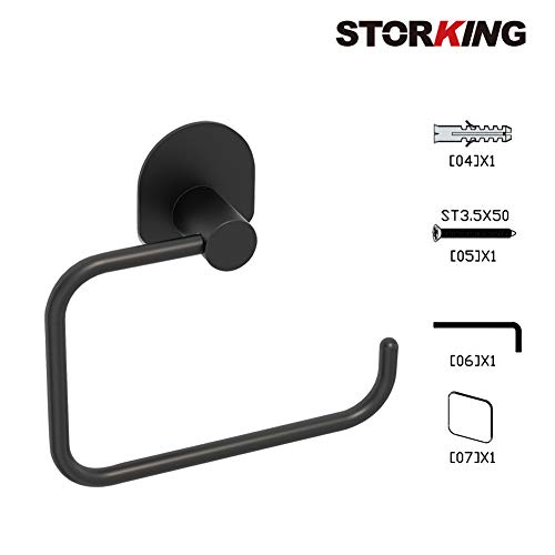Storking Toilet Paper Ring Holder Matte Black Single Post Ring For Bathroom Accessories Kitchen Modern Square Toilet Paper Roll Holder Wall Mount Heavy Duty Bath Towel Rack Hardware Simple Steel #TOP3