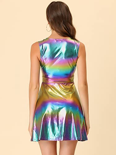 Image of Allegra K Women's Metallic Sleeveless High Waist Club Party Disco Holographic Dress