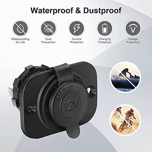 GUBCUB Car Cigarette Lighter Socket Receptacle, 12V/24V Waterproof Plug with Panel and Wire Fuse DIY Kit for Boat ATV RV Motorcycle,Marine 12 Volt Power Outlet Socket (2 pack) - Thumbnail 6