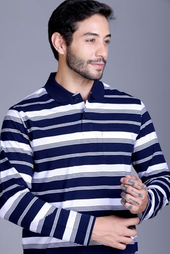 Image of SANE ORIGINALS Full Sleeves Polo T-Shirt for Men with Pocket || Stripe Collar and Pocket T-Shirt for Men Long Sleeves