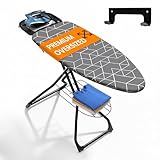 Xabitat Extra Wide Ironing Board 60" X 20" with Wheels & Wall Mount Hanger | Full Metal Iron Board | Built in Iron Caddy | Heat & Scorch Resistant Cover| Heavy Duty | Wide Leg