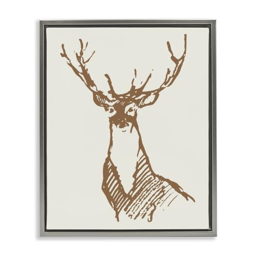 Modern Deer Antlers Sketch Doodle, 24 x 30 Inch Canvas in Floater Frame