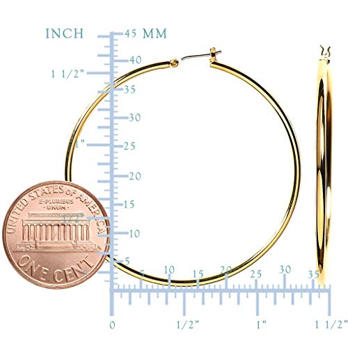 14k REAL Yellow or White Gold 1.5MM Thickness Classic Polished Round Tube Hoop Earrings with Snap Post Closure For Women in Many Sizes and Gauges2