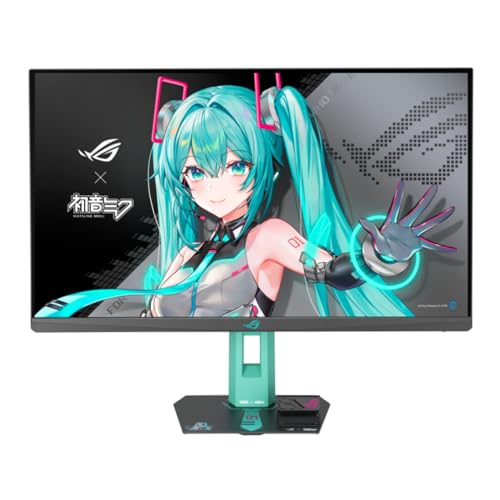 ROG Strix XG27ACMEG-G, Hatsune Miku Edition Monitor 27" QHD Fast-IPS (2560x1440), 0,3ms (min,), 260Hz OC, ELMB Sync, USB-C, Compatibile con G-Sync, DisplayWidget Center, Aura Sync, Verde-Azzurro