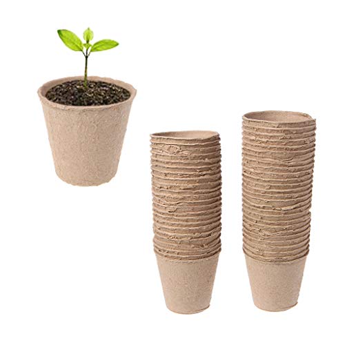 Xuniu 50Pcs Round Biodegradable Paper Pulp Peat Pots Plant Nursery Cup Tray Garden (8x8cm)
