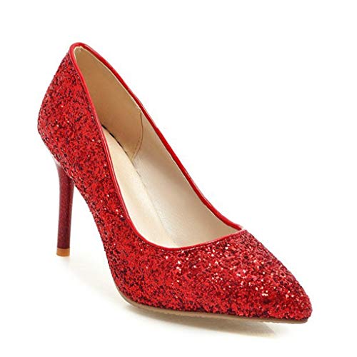 DEERBUNNY Elegant Womens Sequins Glitter Slip On High Heel Pumps Stiletto Pointed Toe Smart Formal Dress Party Shoe