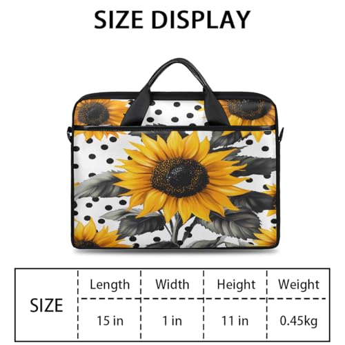 Funda para laptop de 15 pulgadas con diseño retro de girasoles y lunares, maletín delgado para computadora portátil con correa para hombro, bolso mensajero para mujeres y hombres, funda para trabajo, oficina y viaje miniatura 2