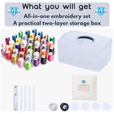 Simthread 40-Color Embroidery Thread Kit 40 Spools 550 Yards Each, 40WT Polyester Thread with 2-Layer Stackable Box, Bobbins & Tools Compatible with Brother, Janome, Babylock and More