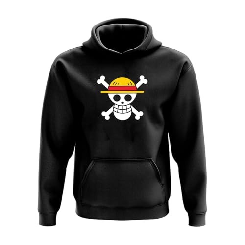 SMARTYPANTS One Piece Straw Hat Pirate Jolly Roger Graphic Hoodie, Black, Unisex, Cotton, Anime Manga Pullover (UK, Age, 12 Years, 13 Years, Regular)