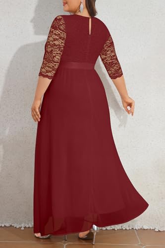 Image of Pinup Fashion Wedding Dresses for Bride Plus Size - Formal Evening Gown Wrap Neck Lace Chiffon Long Dress