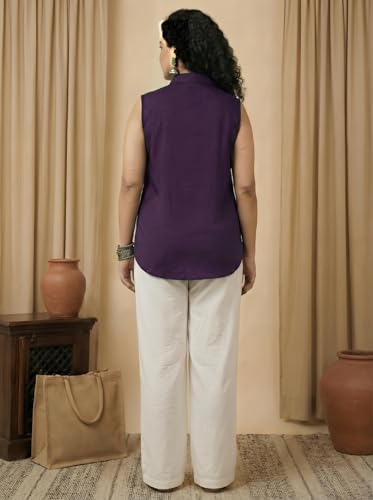 Image of Women Plus Size Sleeveless Button Down Shirt Polyester Formal Office Casual Wear Classic Fit Professional Shirt