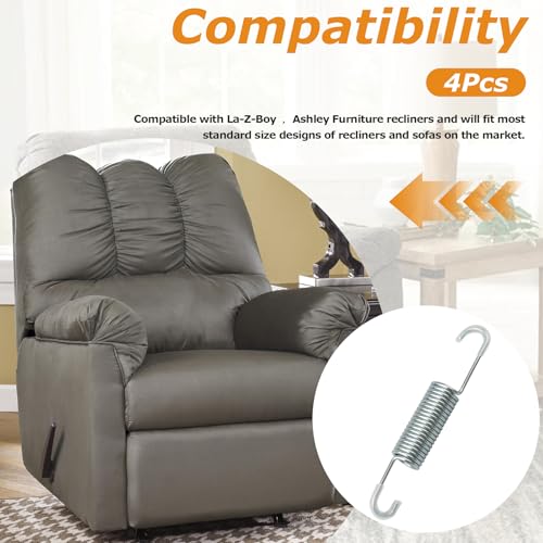 YRZHKS 4-5/8 Inch Full Length Replacement Recliner/Sofa Chair Mechanism Tension Spring, Double Long Neck Hooked Rubber Coating, Compatible with La-Z-Boy, Ashley Furniture Recliners(4-Pack)