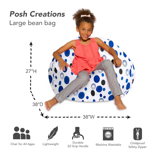 Posh Creations Bean Bag Chair for Kids, Teens, and Adults Includes Removable and Machine Washable Cover, Canvas Bubbles Blue and White, 38in - Large