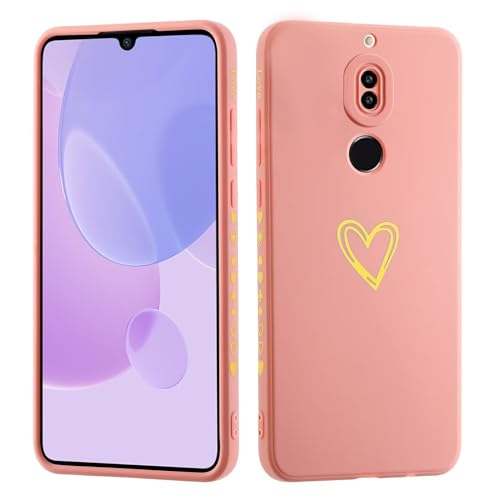 JIEZUIMEI Funda para Huawei Mate 10 Lite,Carcasa Amor Corazón Mujer niñas Telefono Suave Silicona Ultra Delgado Resistente Antigolpes Case, [Protección de cámara] Case-Rosa