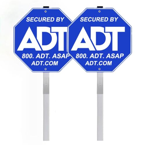 2 Pack ADT Security Sign 10 x 10 ADT Aluminum Sign with 28 Metal Stake Security Yard Sign for Home Security Reflective Fade Resistant Warning Sign Includes Screws & Wrench
