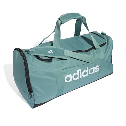 Image of adidas Unisex Essentials Linear Duffel Bag, Powder Teal /Black /White, M