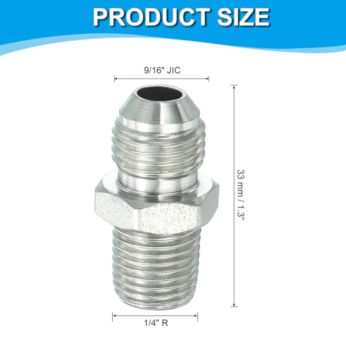 Image of PATIKIL Pipe Adapter Connector 9 /16 inch Male 74 Flare JIC x 1 /4 inch Male R Pipe Fitting Oil Feed Restrictor Fitting Hydraulic Connector for Oil Steam Water Pipelines System