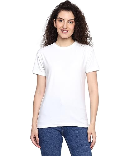 Image of Round Neck T-Shirt Top for Women | Combed Bio-Washed Ring Spun Cotton | Plain | Short Sleeves