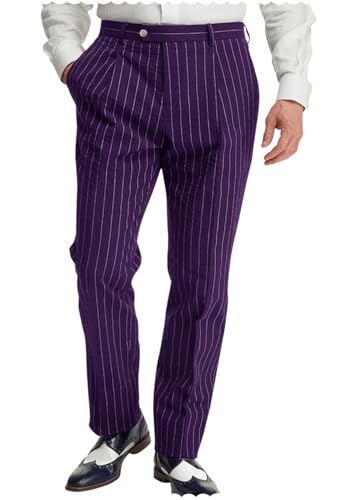 Men's Striped Straight Fit Pants for Business Casual Office Work Trousers
