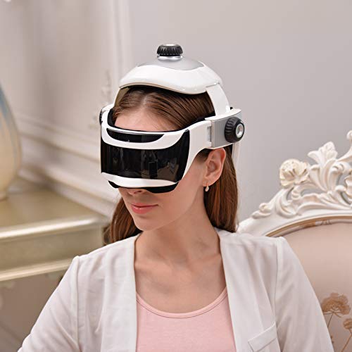 HCI Scalp a Rechargeable combined Head & Eye Massager with Touch and wireless remote. Kneading, Heating, Squeezing and soothing Vibration with more than 4 automatic programme (White)