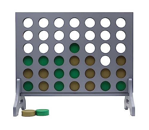 Image of Giant 4 in a Row Game for Family & Adults - Tailgating Pros Jumbo Grey Wooden Four in a Row Indoor & Outdoor Yard Game for Family Party Fun, Portable Activities for Patio, Backyard, and Camping