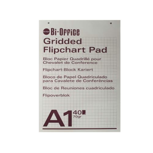 Bi-Office - Flipchartblock A1, Kariert, 40 Blättern, 60 g/m² Papier, 5 Flipchartblöcke