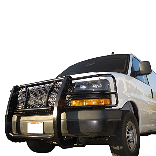 Image of Black Horse Off Road RUGGED Heavy Duty Grille Brush Bumper Guard Modular Black Compatible with 2003-2014 Express 1500|2003-2024 Express 2500 /3500|2009-2024 Express 4500 /Express Cargo-RU-GV02MA-B