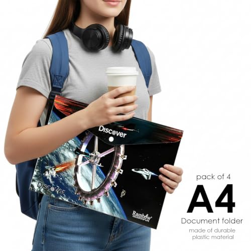 Image of Shuban A4 Plastic File Folder Document Organizer, Plastic File Holder with Snap Button, Waterproof Certificate Folder for Office, School, Home (Style-4-Printed Folder- 4 Pcs -Multi Design)