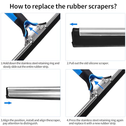 Image of Stainless Glass Scraper Rubber Strip Window Cleaner Squeegee Rubber Replacement Rubber Window Squeegee Rubber for Window Glass Shower Door Car Glass Scraper,6PCS