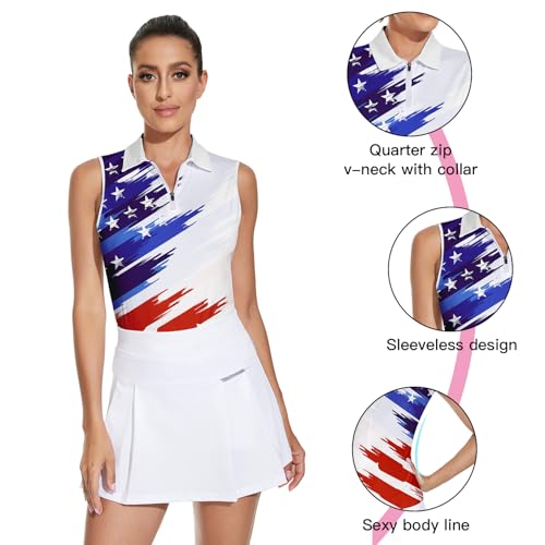 Image of Soneven Women's Sleeveless Golf Top Floral Athletic Golf Wear Moisture Wicking Sleeveless Polo Quick Dry