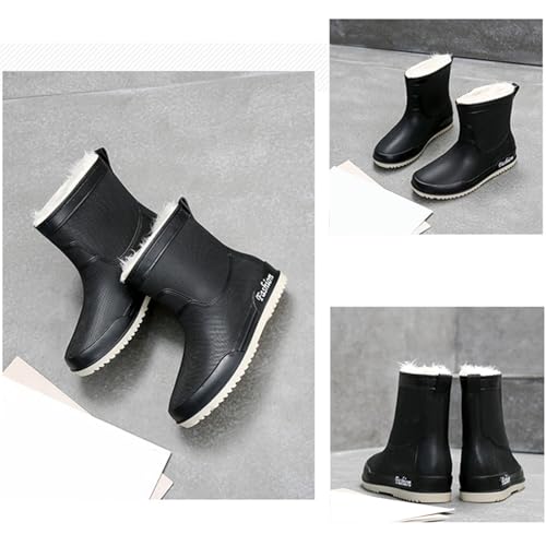 Generisch Gummistiefel Damen Gefütterte Wasserdicht Regenstiefel Warme Gummi Arbeitsstiefel Einfarbig Regenschuhe Casual Stiefel Outdoor Rutschfester Gartenschuhe für Frühling, Herbst und Winter