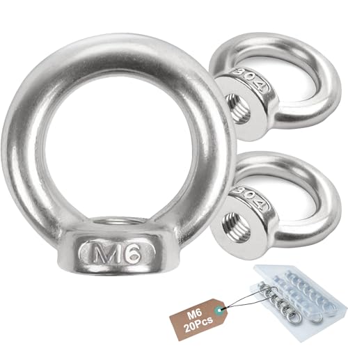Pack of 20 Ring Nuts M6 Eye Bolt 304 Stainless Steel Eye Nut Internal Thread Eyelets Eyelet Nut Lifting Devices Accessories for Attaching Hanging Flower Pots Swing Stand Installation of Trailer