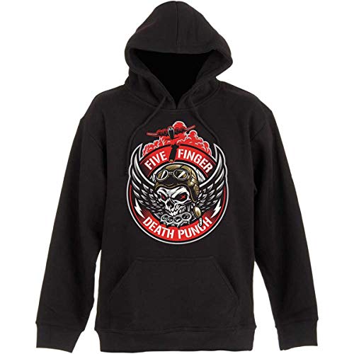 Image of Rock Off officially licensed products Five Finger Death Punch Winged Skull Official Unisex Hoodie Hooded Top (X-Large) Black