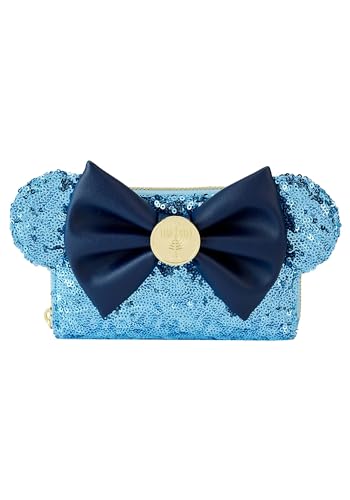 Loungefly Disney Minnie Hanukkah Menorah Wallet | Blue Sequin Zip Around with Bow, ID Window, Card Slots, Coin Pocket