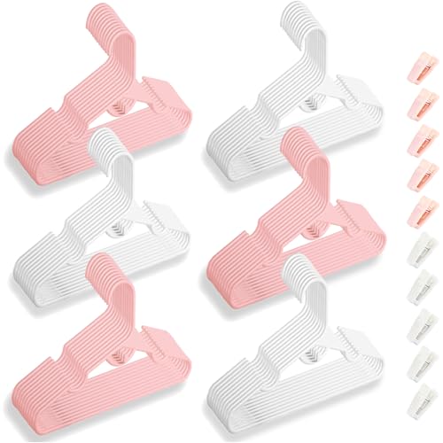 Image of 60 Packs Baby Hangers for Closet Plastic Baby Clothes Hangers with Clips for Nursery Kids Hangers for Closet Organizer, Stack-able Hangers for Newborn, Infant, Toddler, Children, Space-Saving