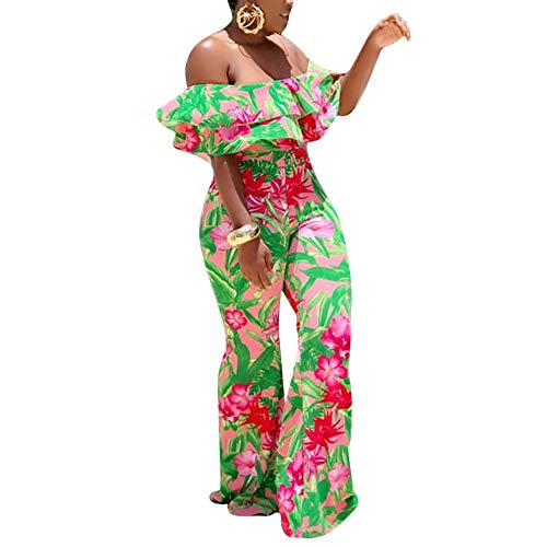 Aro Lora Women's Off Shoulder Floral Printed Cropped Wide Leg Jumpsuits Rompers X-Large Green #TOP20