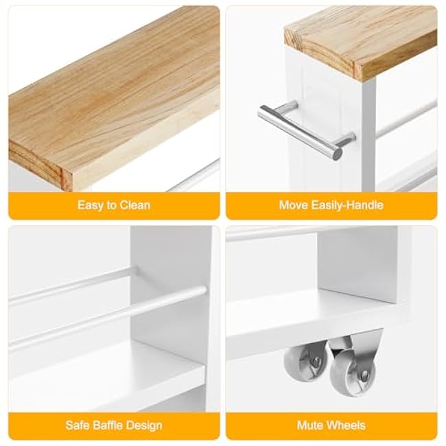 KLM 4 Tier White Slim Storage Cart with Handle, Slide Out Storage Rolling Utility Cart for Kitchen, Laundry, Narrow Places-EbVxEFYv