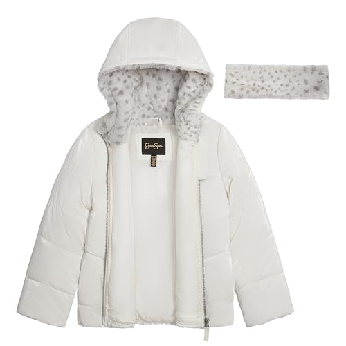 Jessica Simpson Girls' Heavyweight Hooded Puffer Jacket with Cozy Headband Winter Coat2