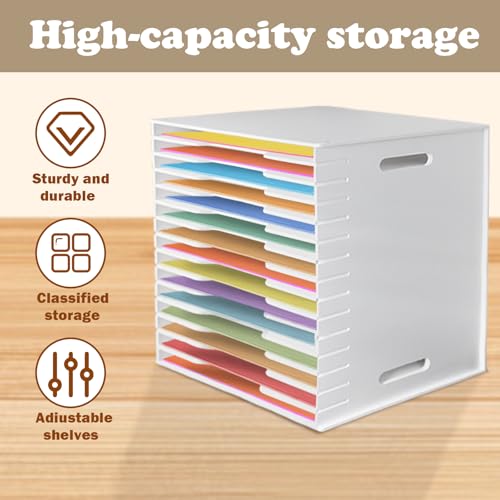 Image of 15 Tier Scrapbook Paper Organizer 12.4 inch X 12.4 inch,Desktop File Sorter Storage Desktop Paper Holder,White Cardstock A4 Sorter Storage Rack, Scrapbook Table Organizer for Home Office