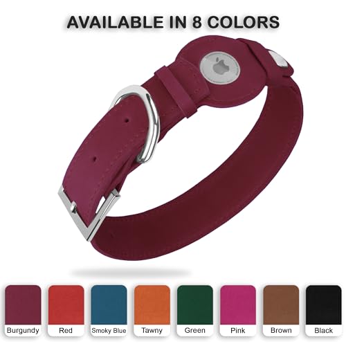 Leather Dog Collar with Airtag Holder - Apple Air Tag Dog Collars - Soft Tracking GPS Pet Collar for Small Medium Large Dogs Breed Puppy (Burgundy, S, 9"-12" Neck Fit) by BUDKAS - Used condition - Image 3