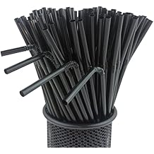 YAOSHENG [200 Pack] Flexible Disposable Black Plastic Straws for drinking 8.2" for birthday party, pool party, summer BBQ, home, office, shop, restaurant, takeout Black