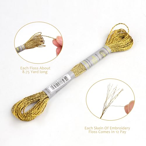 Image of 24 Skeins Set (6 Colors*4 Skeins) Metallic Embroidery Floss Glittery Metal Effect Shinny Cross Stitch Thread for Hand Embroidery, Sewing and DIY Handmade Artwork (Multicolored)
